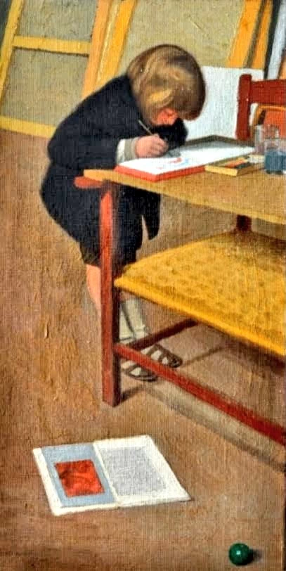 Ritratto del figlio Valentino mentre fa i compiti